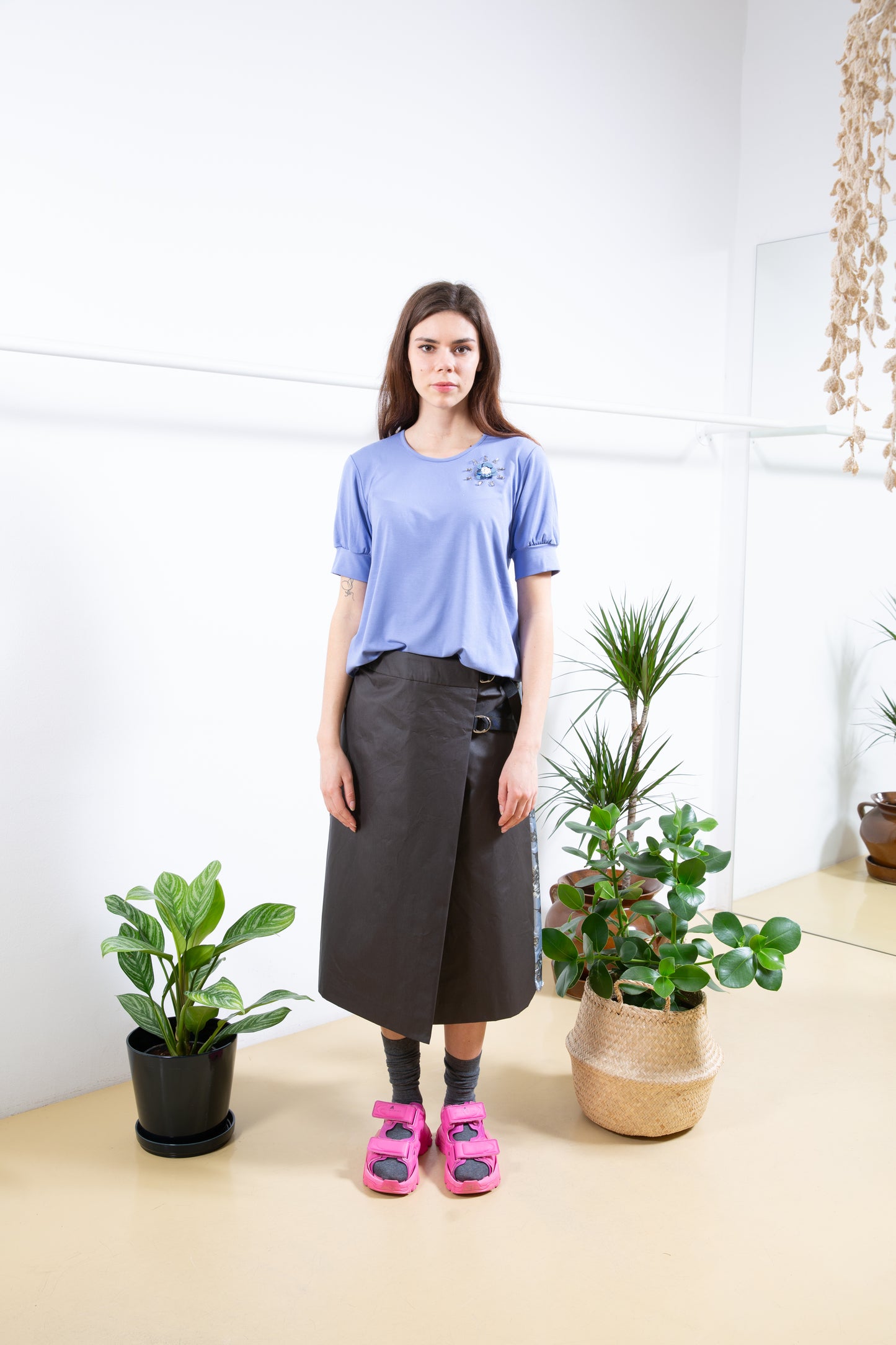 Half Pleated Black Skirt