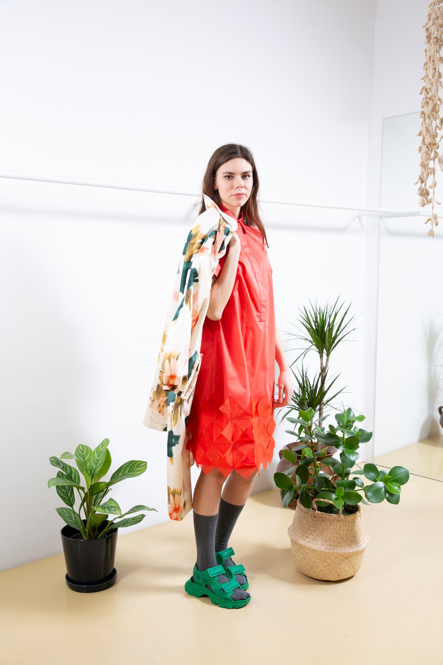 Orange Shirt Dress with Bottom Laser-cut Applique