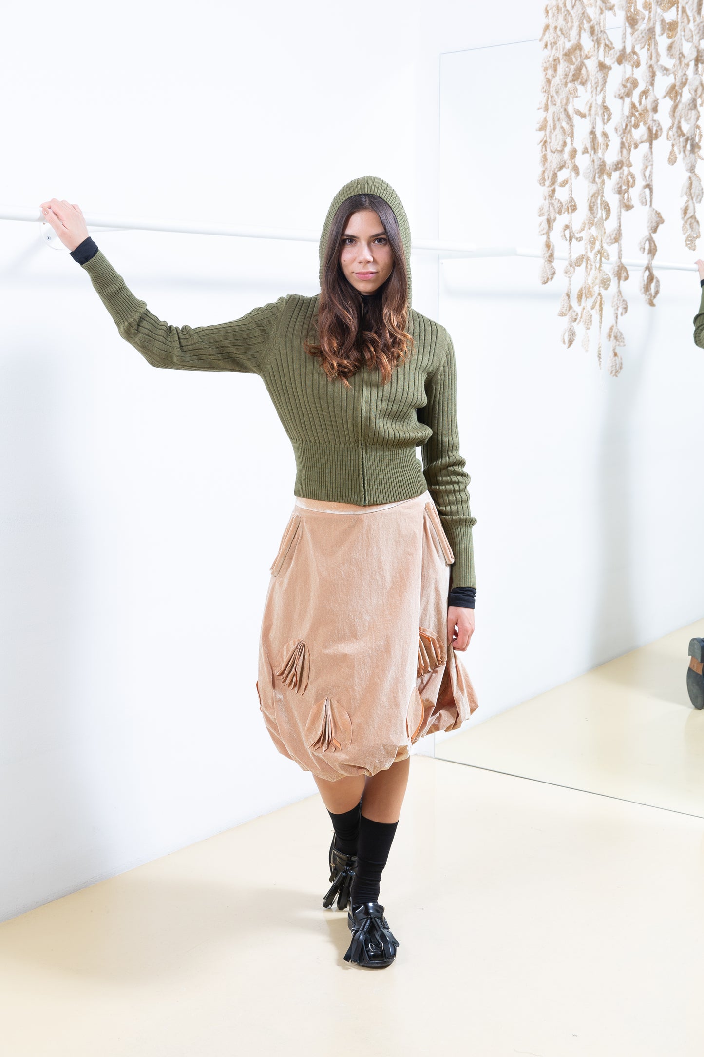Beige Bubble Skirt with Applique