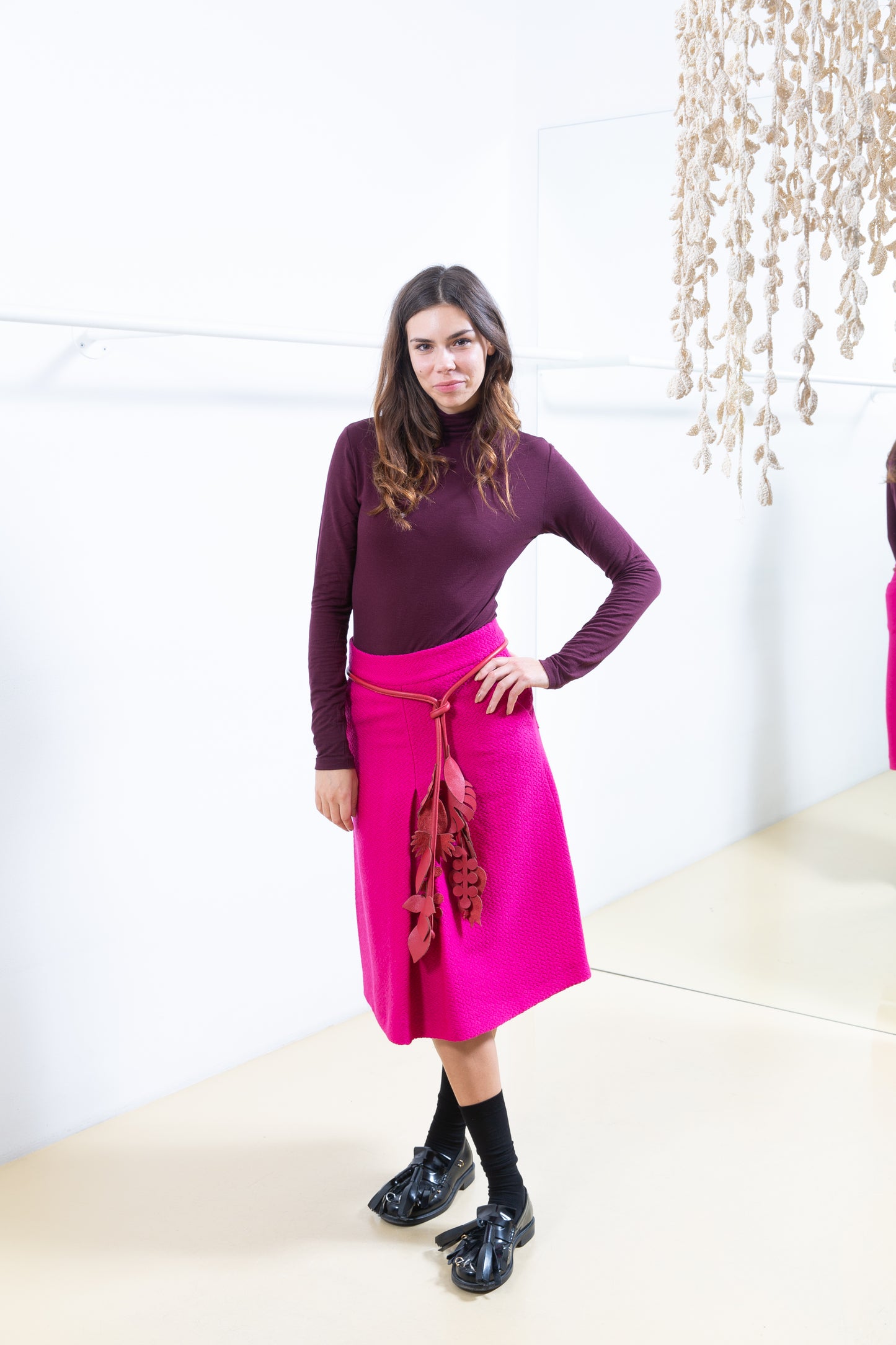 Pink Skirt with Front Pleat