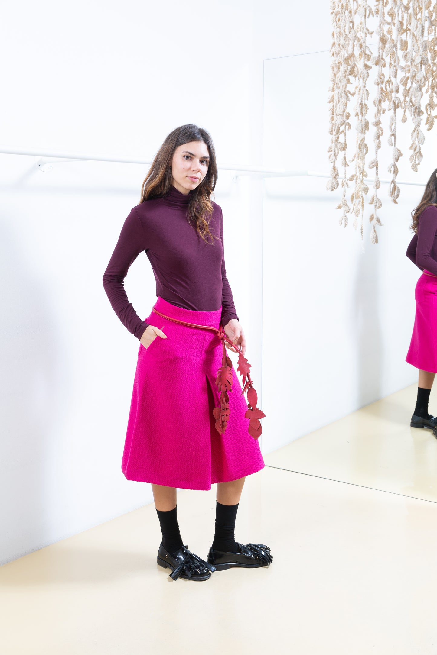 Pink Skirt with Front Pleat