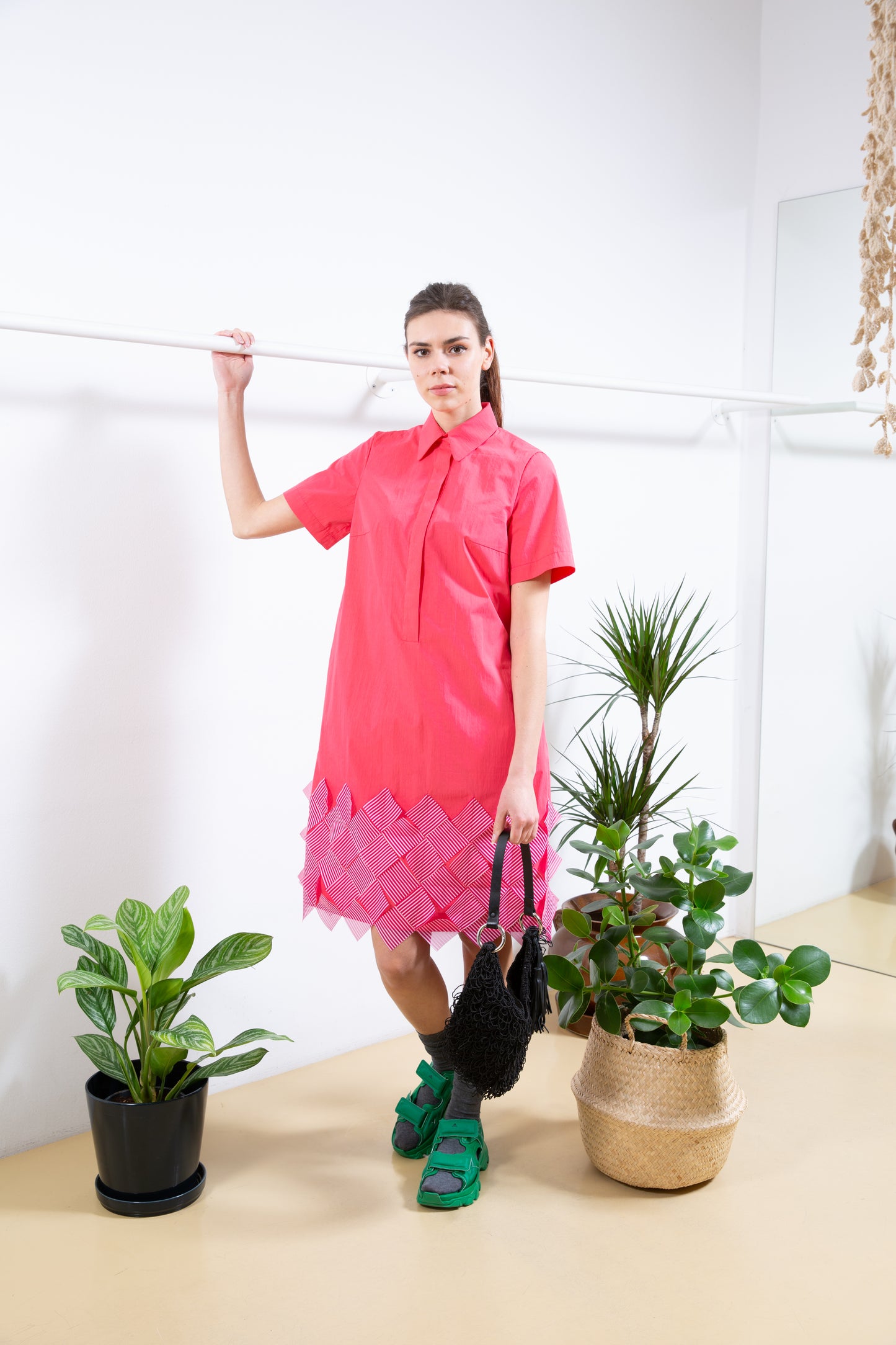 Pink Shirt Dress with Bottom Laser-cut Applique