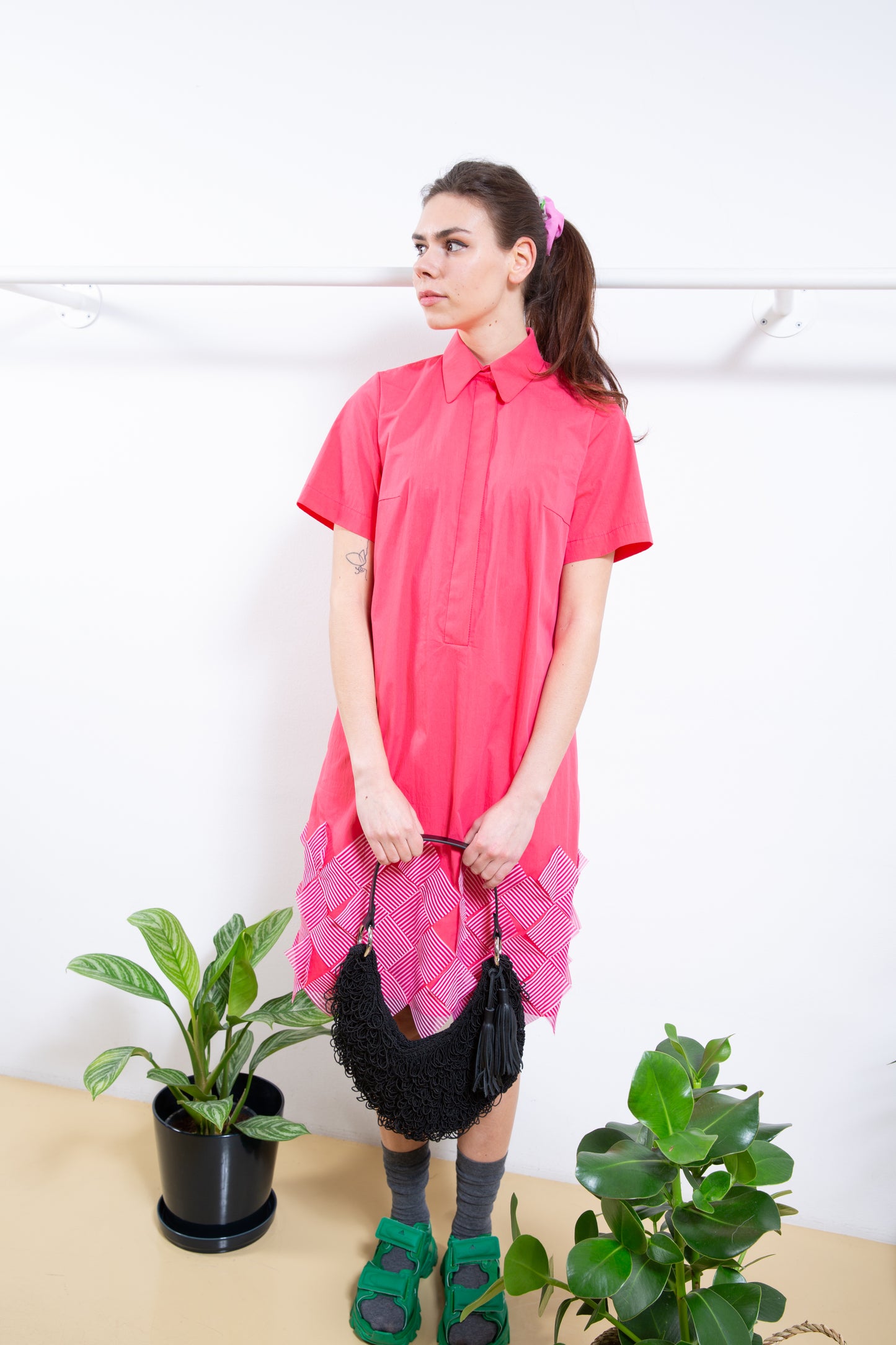 Pink Shirt Dress with Bottom Laser-cut Applique