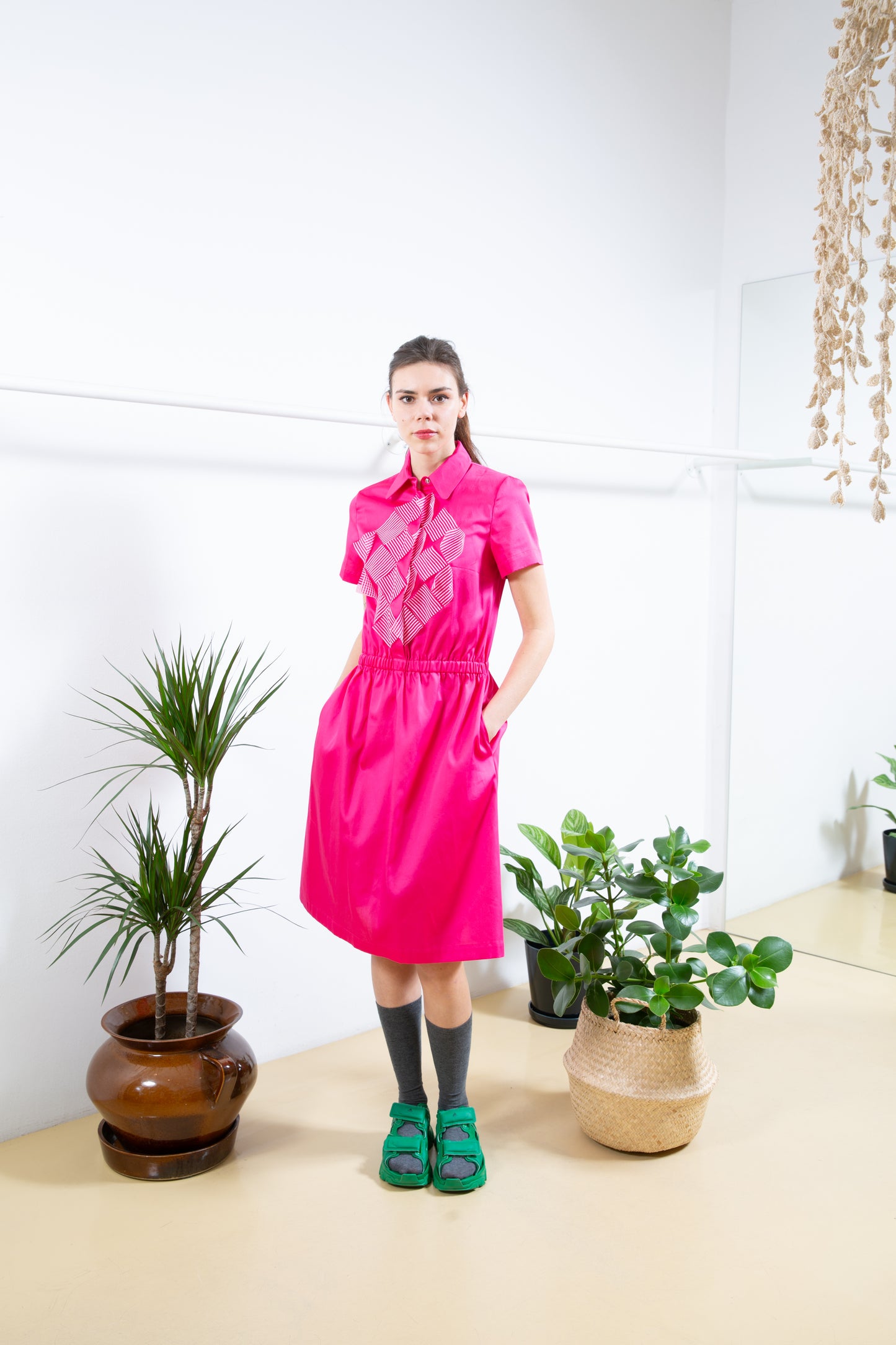 Pink Shirt Dress with Top Laser-cut Applique