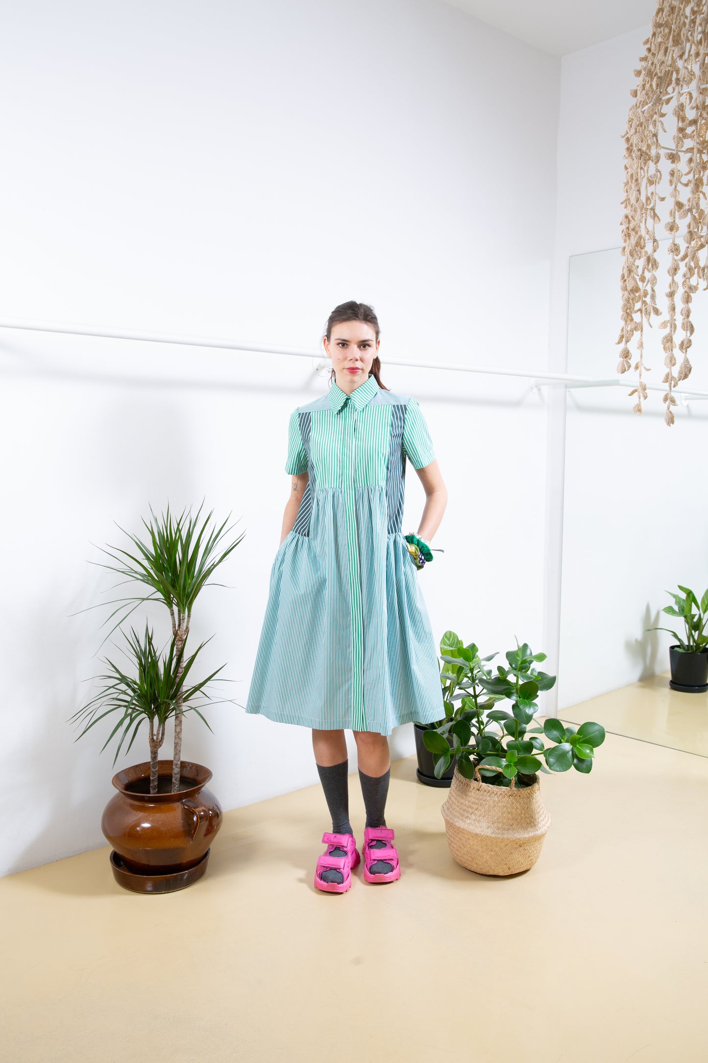 Green Striped Shirt Dress