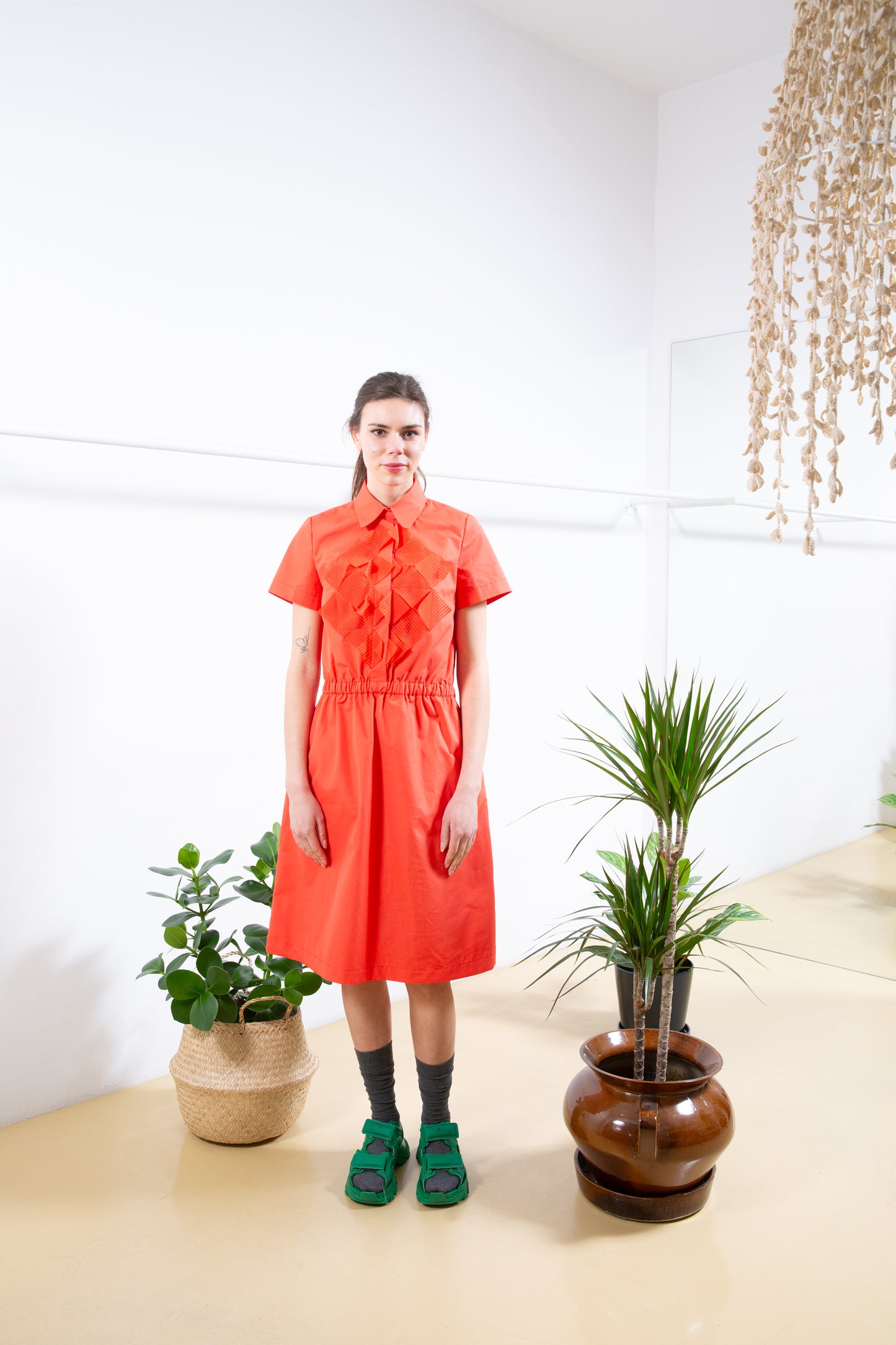 Orange Shirt Dress with Top Laser-cut Applique