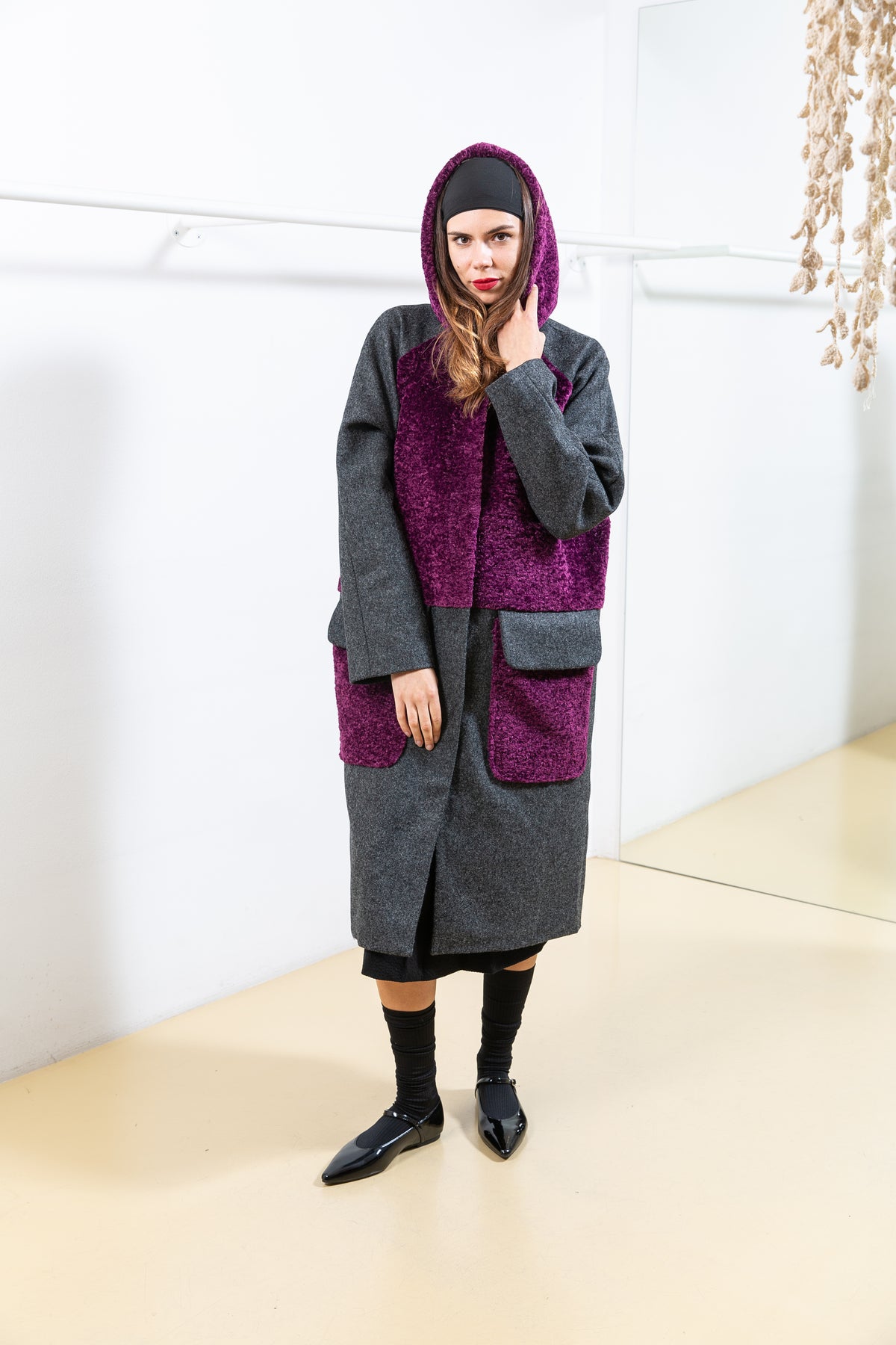 Grey and Pink Textured Coat
