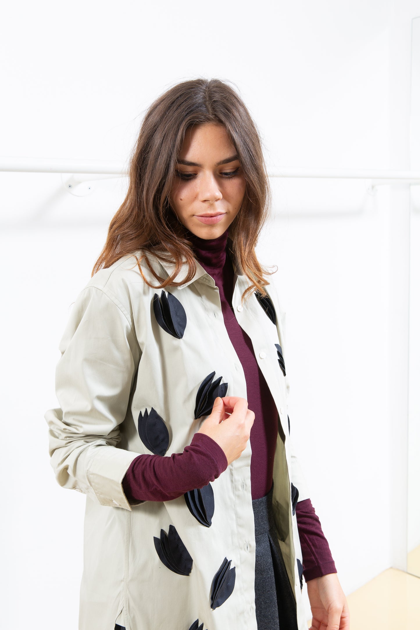 Beige Shirt with Leaf Applique