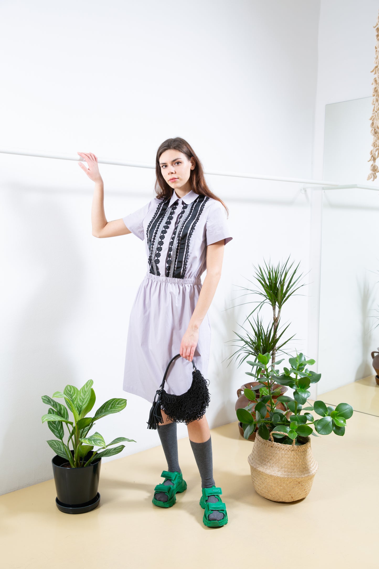 Shirt Dress with Lace Applique
