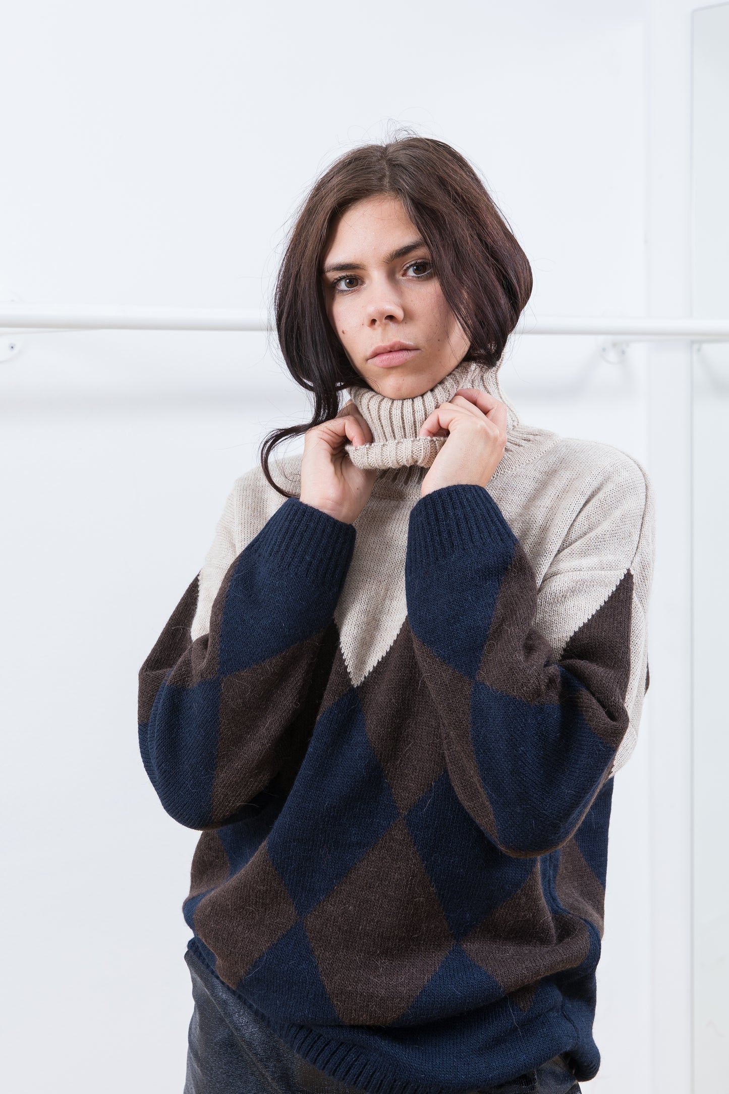 TRICOLOR JUMPER - BEIGE/BROWN/BLUE
