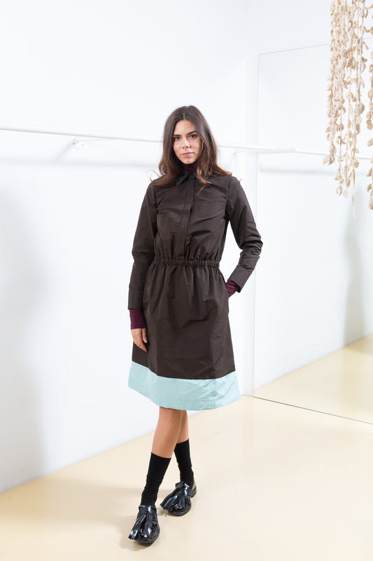 Brown Dress with Mint Trim