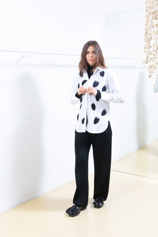 White Shirt with Leaf Applique