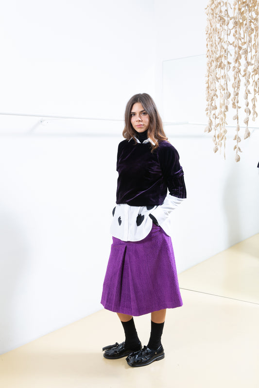 Purple Velvet Shirt with Pleated Sleeves