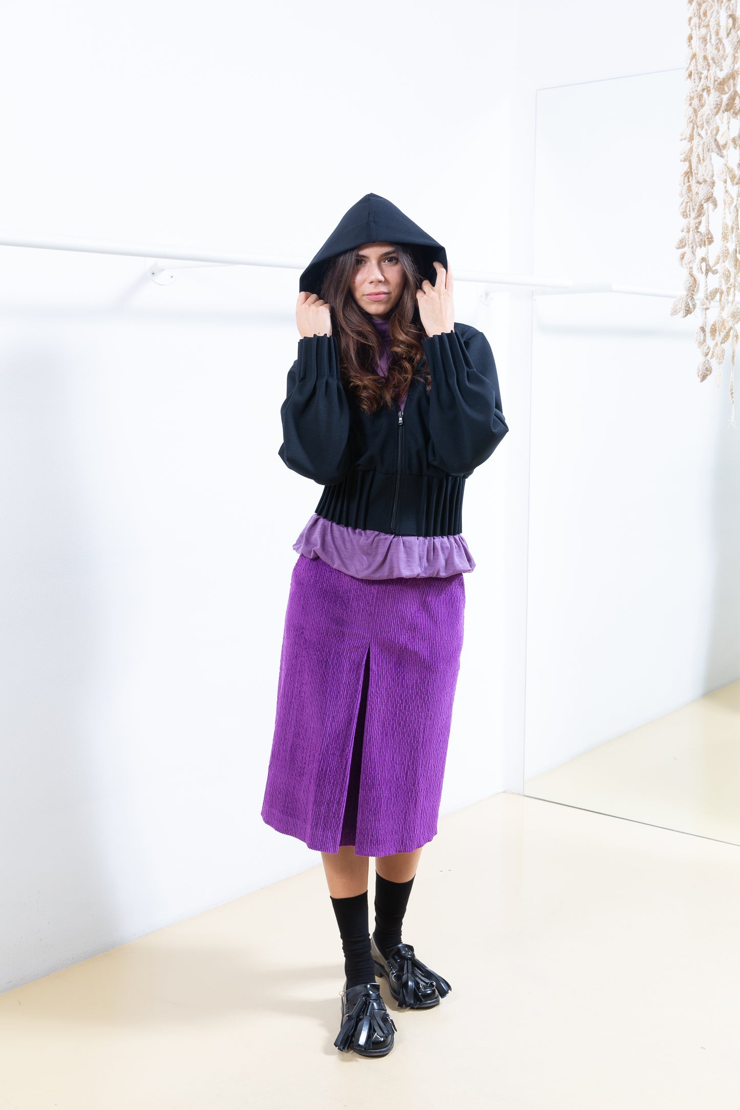 Purple Skirt with Double Pleat
