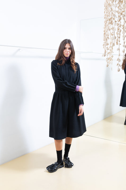Black Textured Shirt Dress