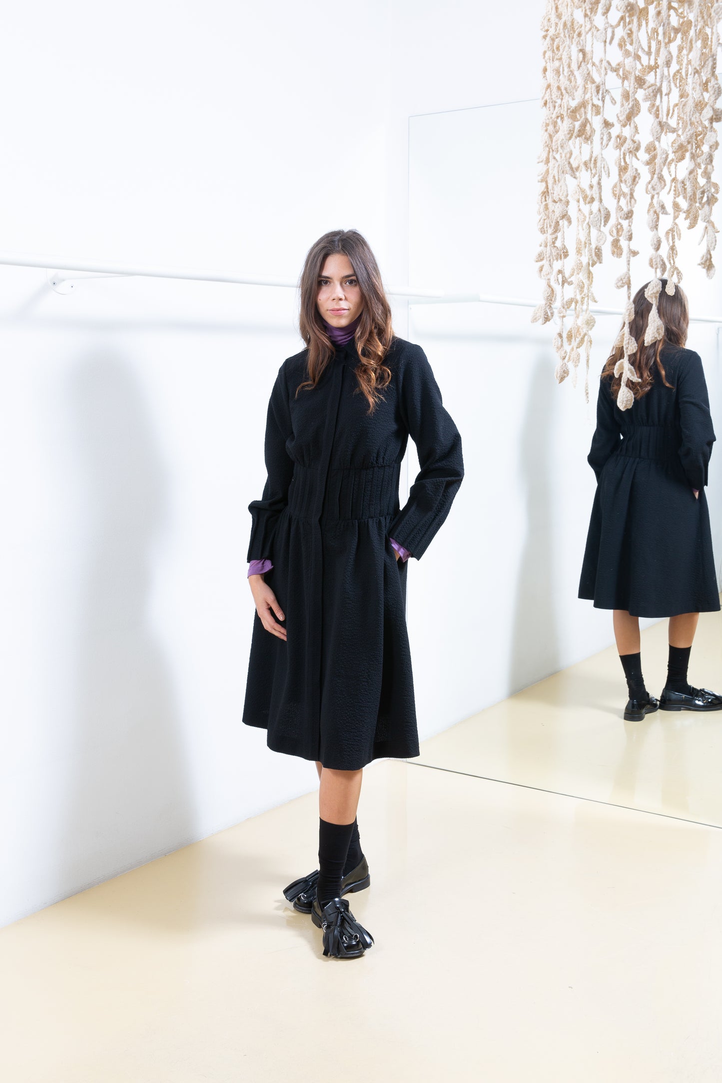 Black Textured Shirt Dress