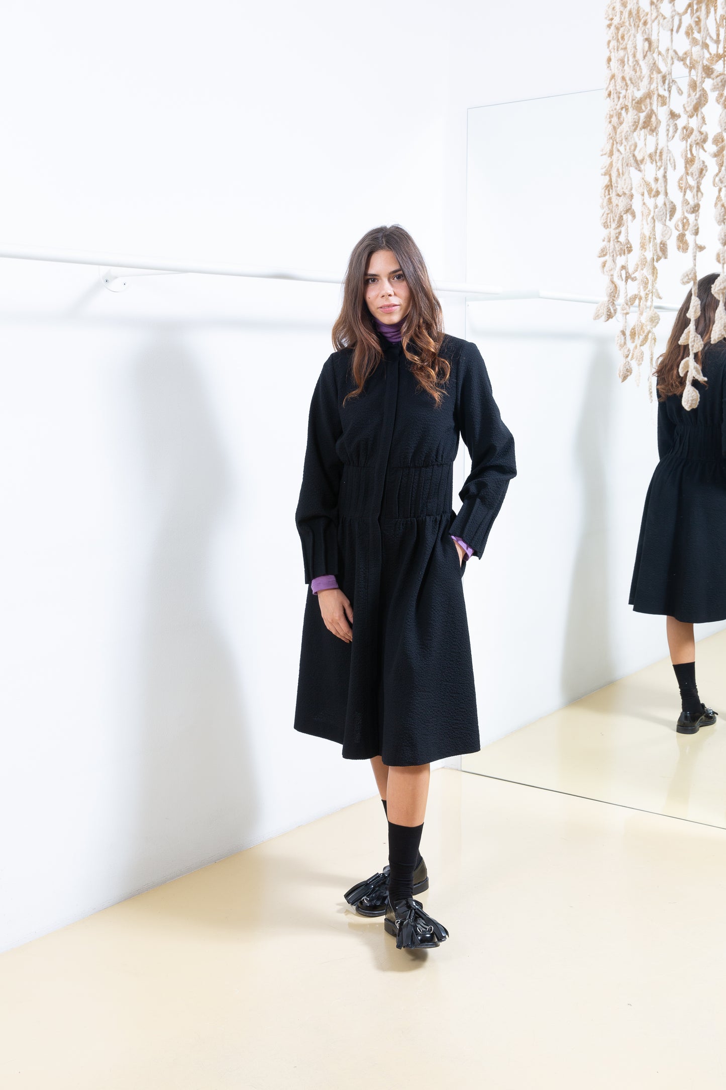 Black Textured Shirt Dress