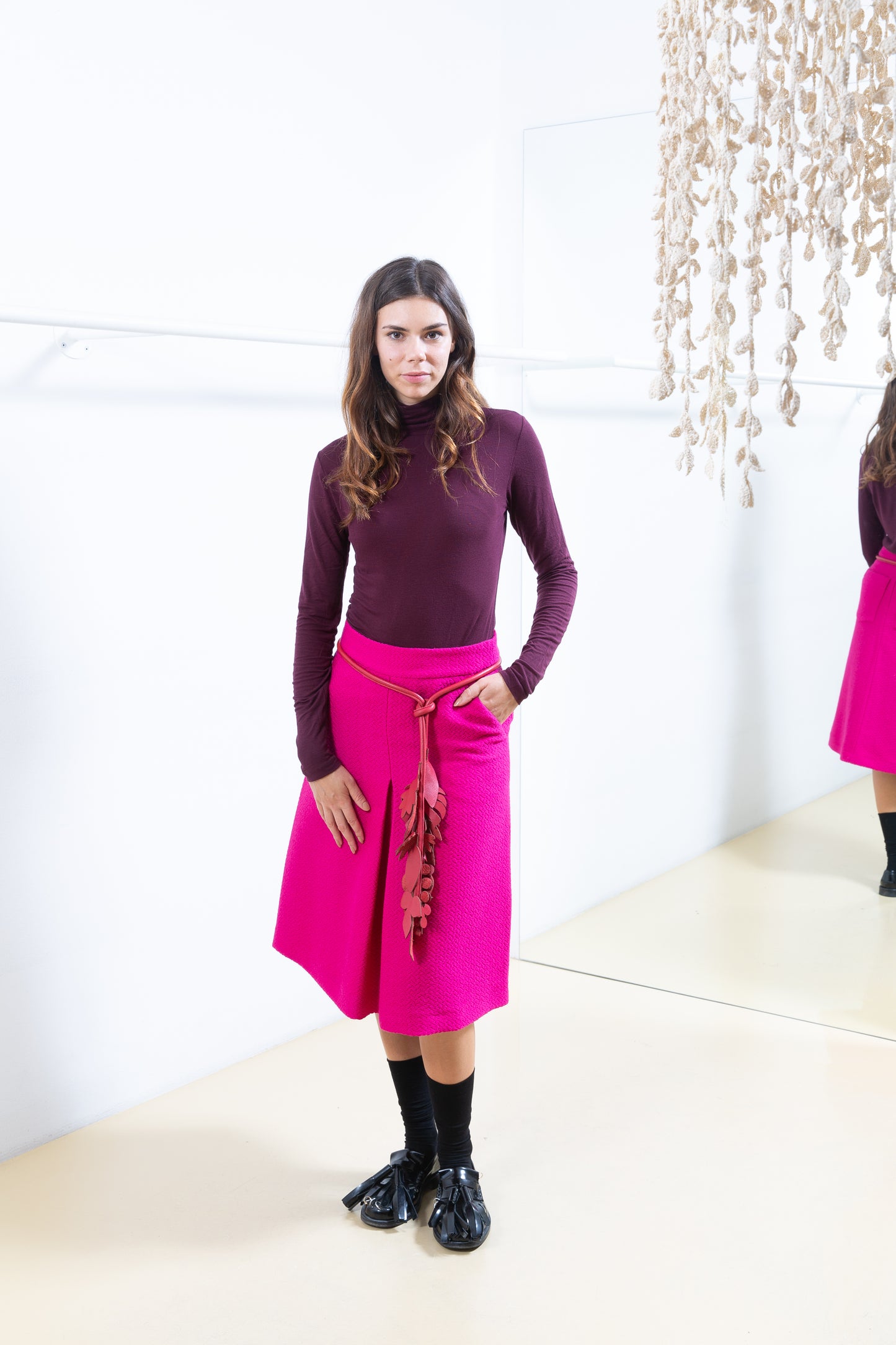 Pink Skirt with Front Pleat