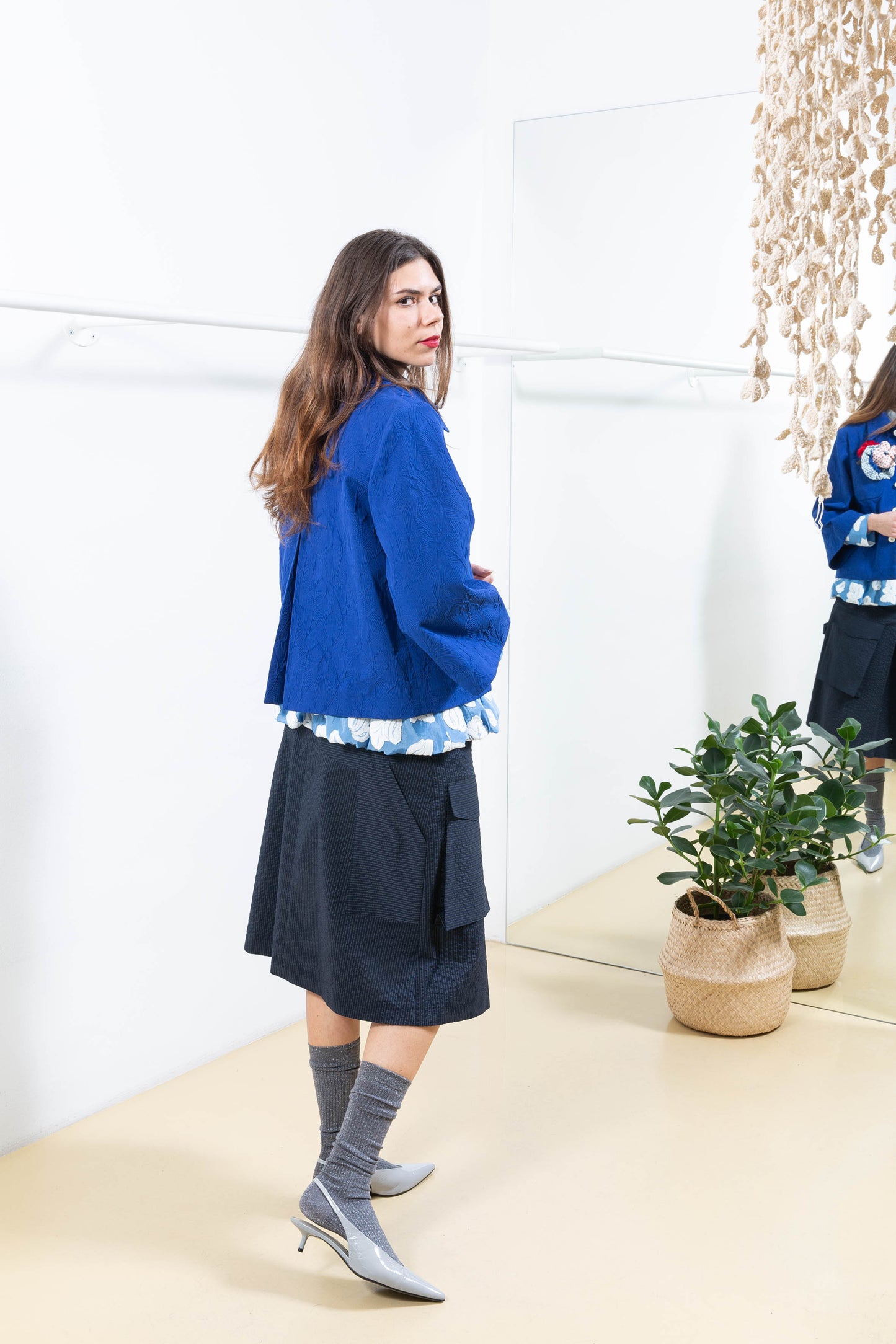Blue Jacket with Floral Pattern