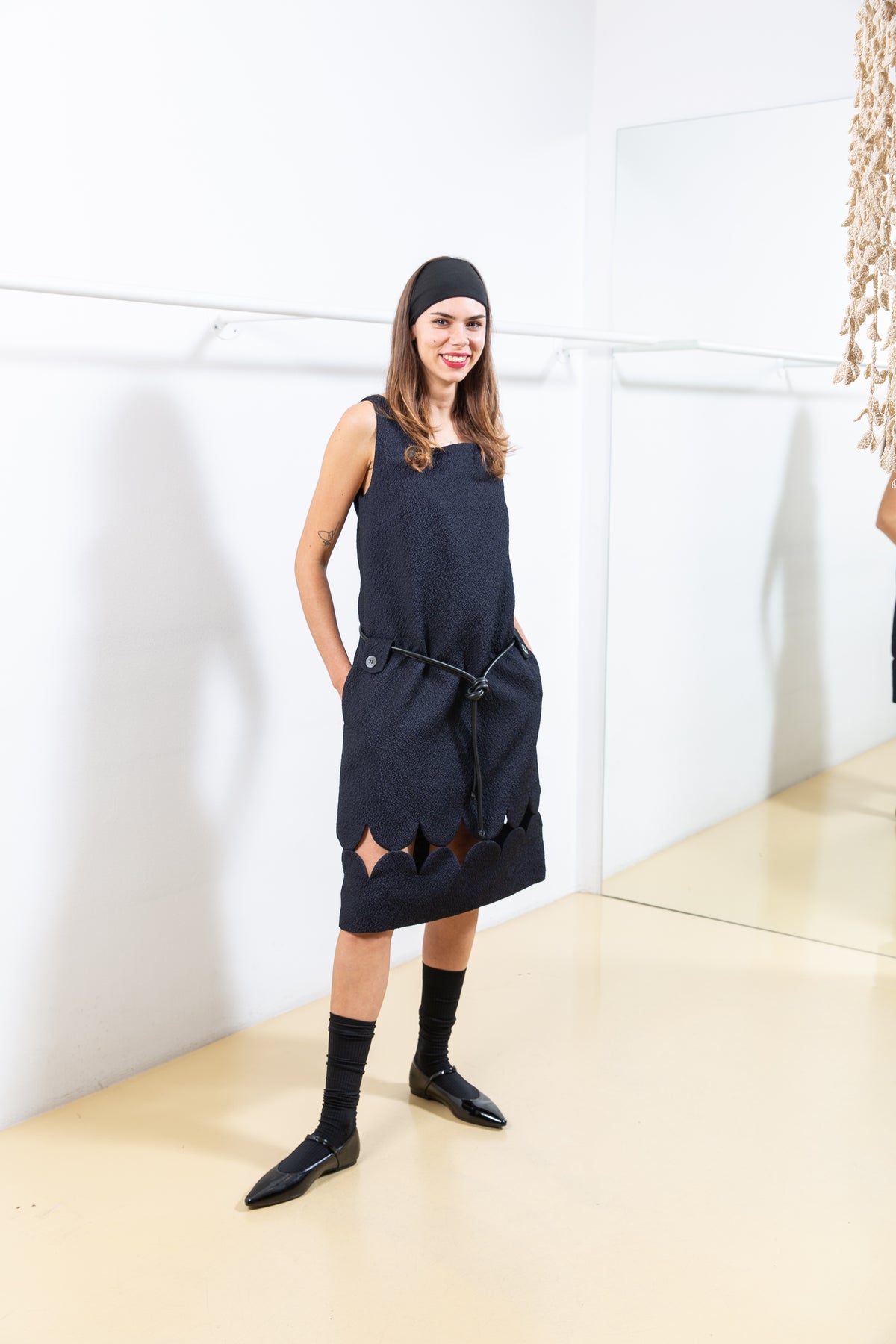 Dark Blue Textured Dress with Details on the bottom
