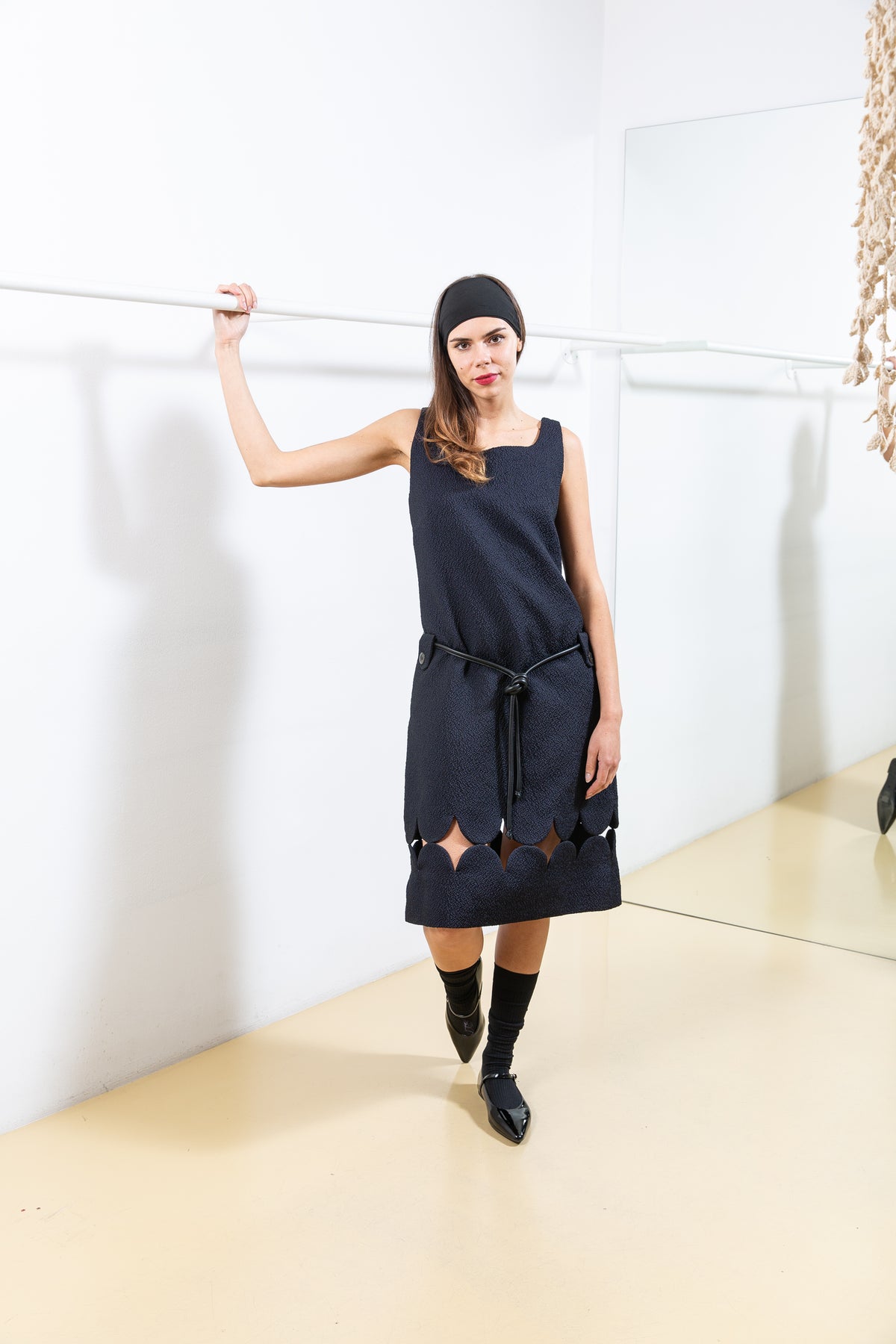 Dark Blue Textured Dress with Details on the bottom