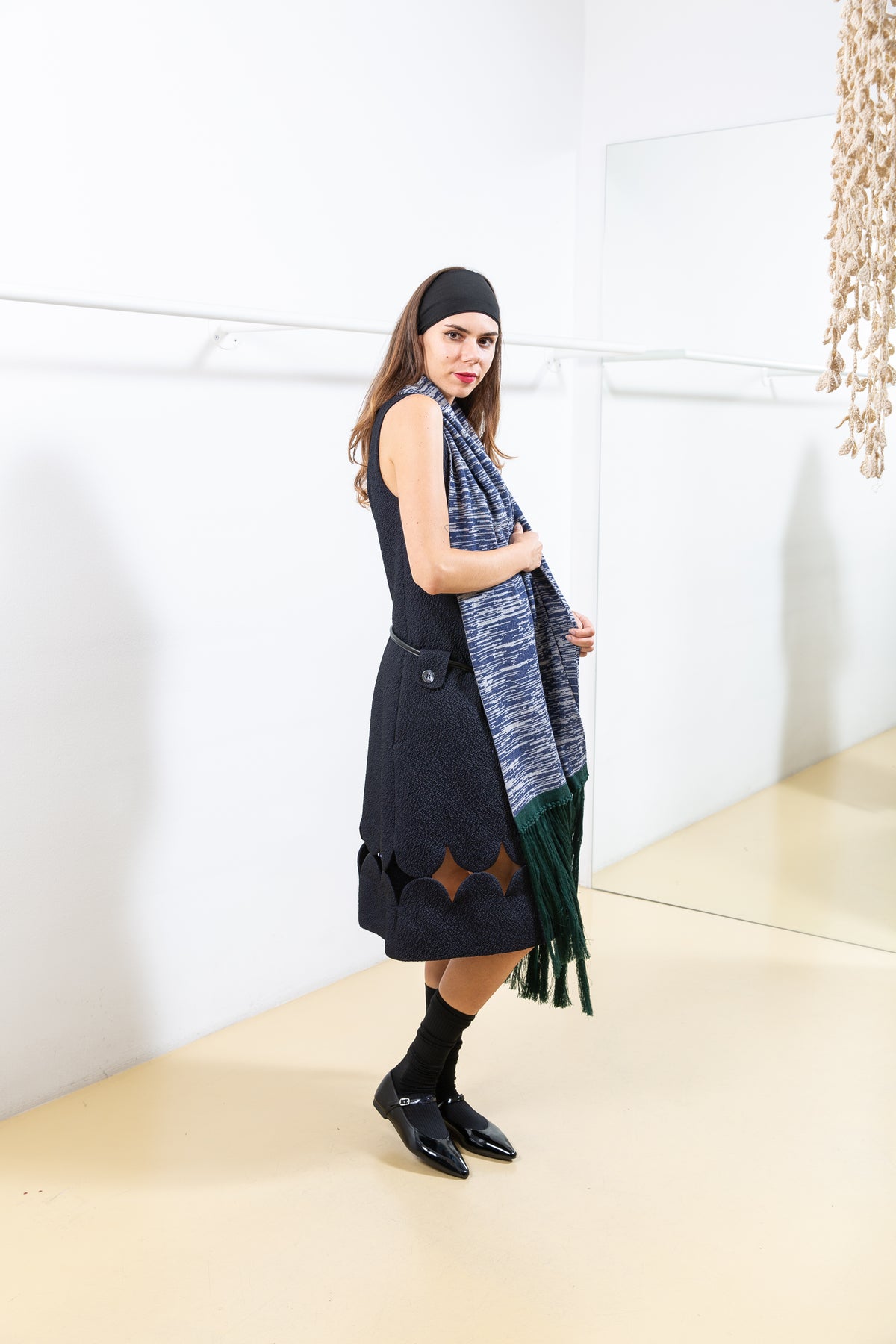 Dark Blue Textured Dress with Details on the bottom