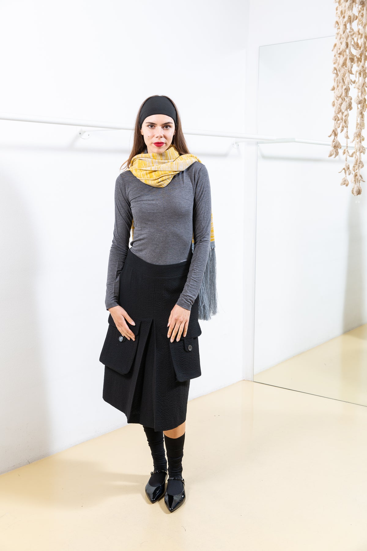 Black Textured Skirt with Cargo Pockets