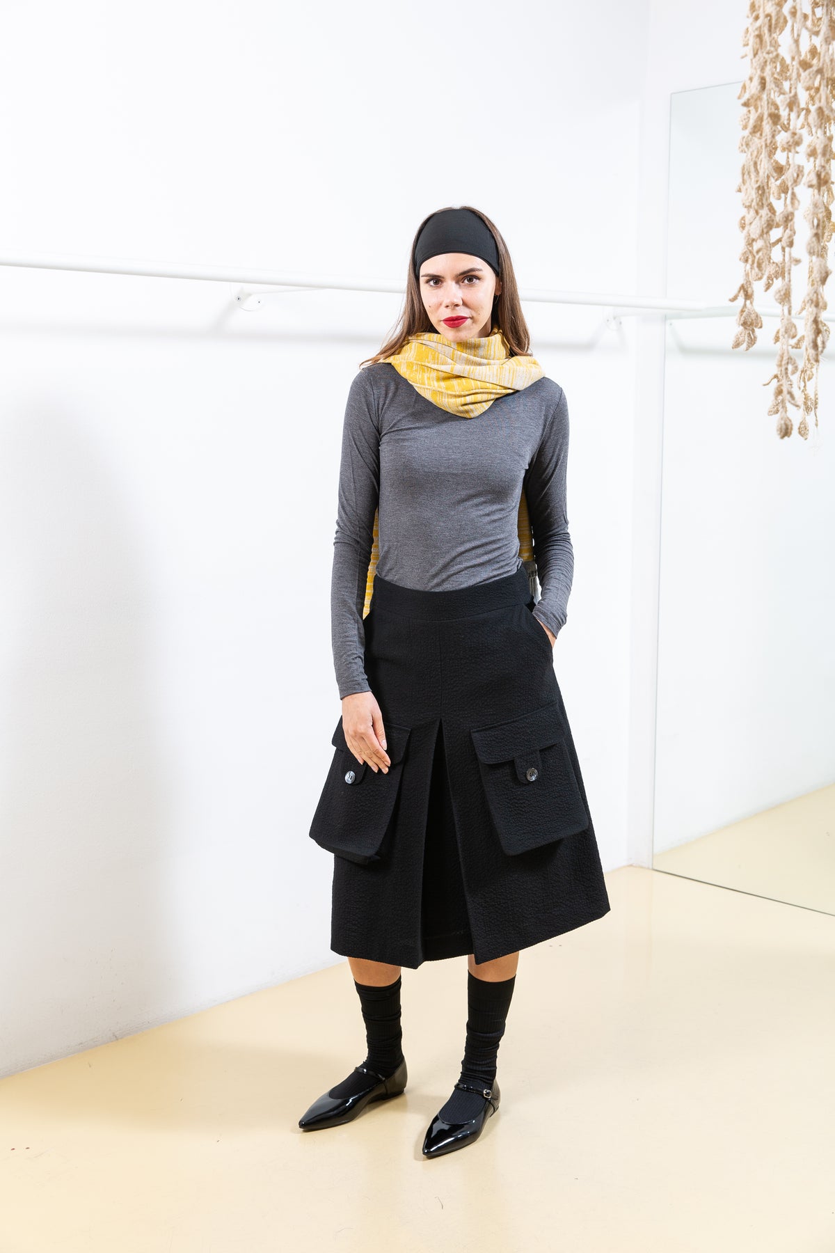 Black Textured Skirt with Cargo Pockets