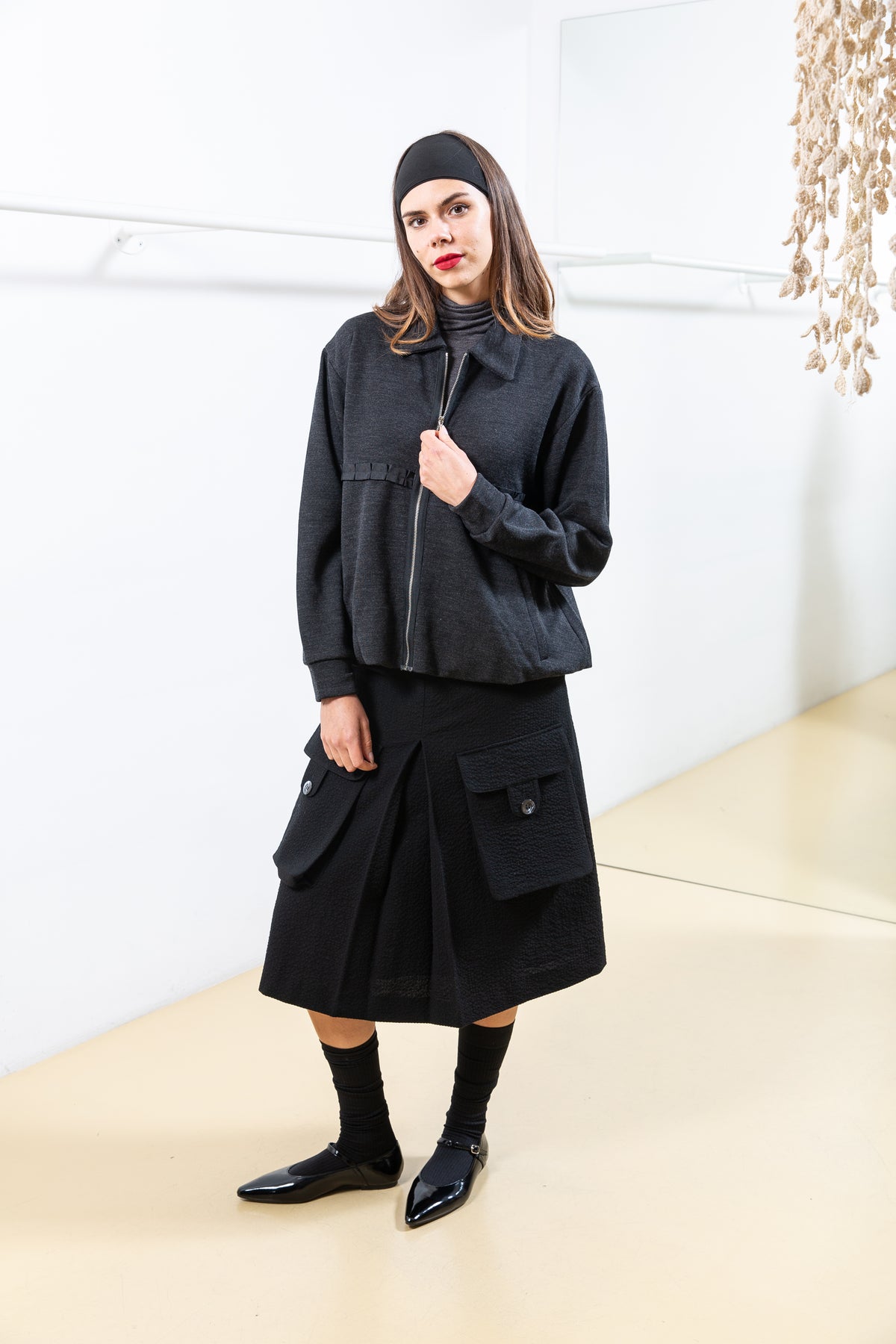 Black Textured Skirt with Cargo Pockets