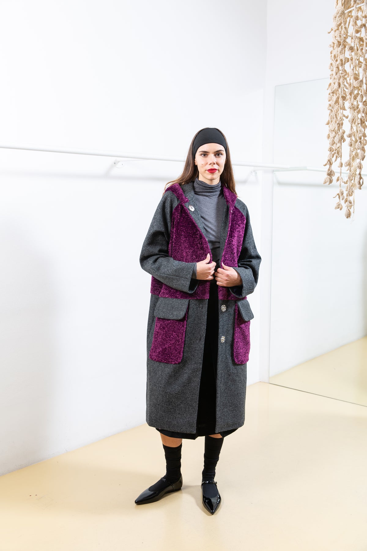 Grey and Pink Textured Coat