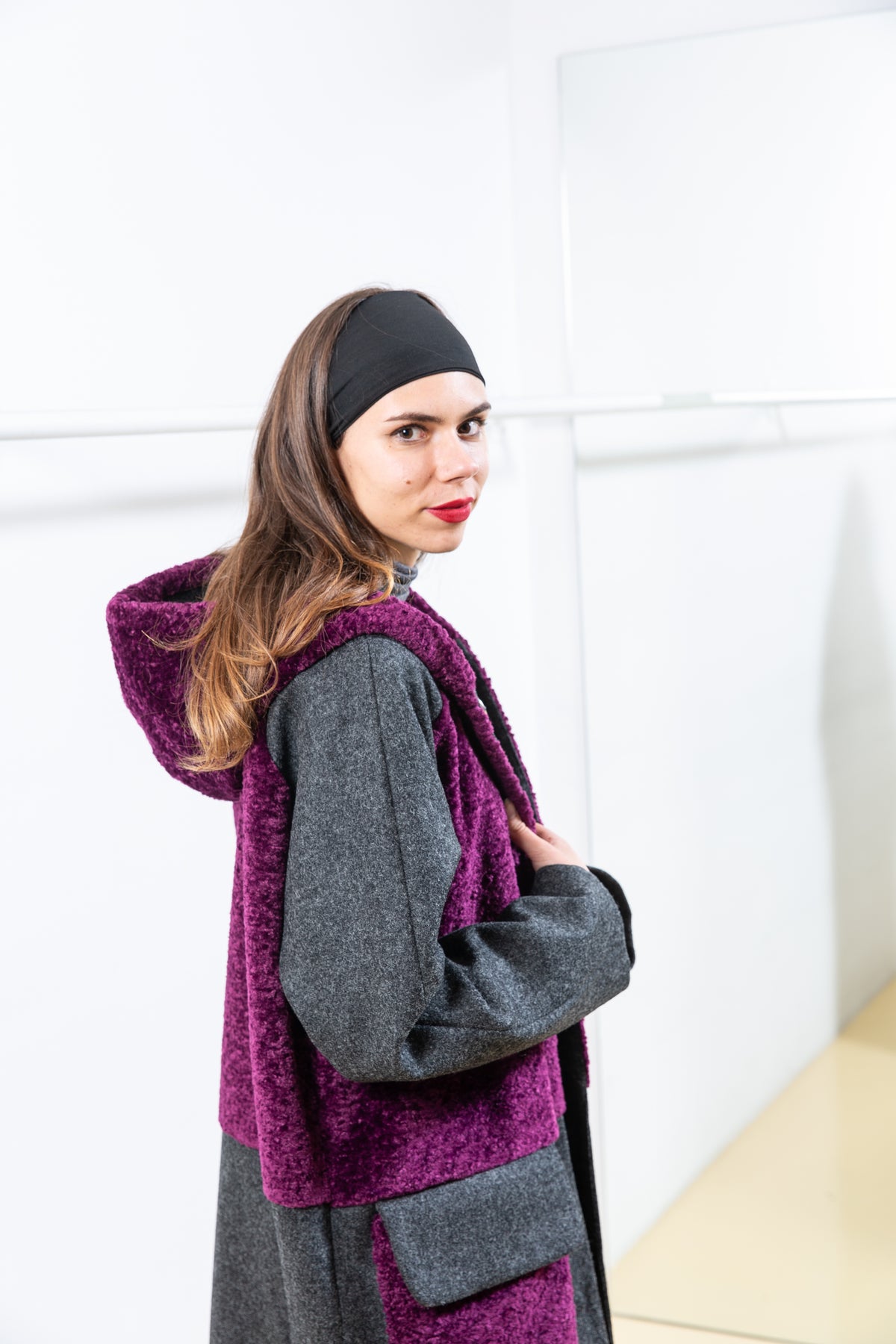 Grey and Pink Textured Coat