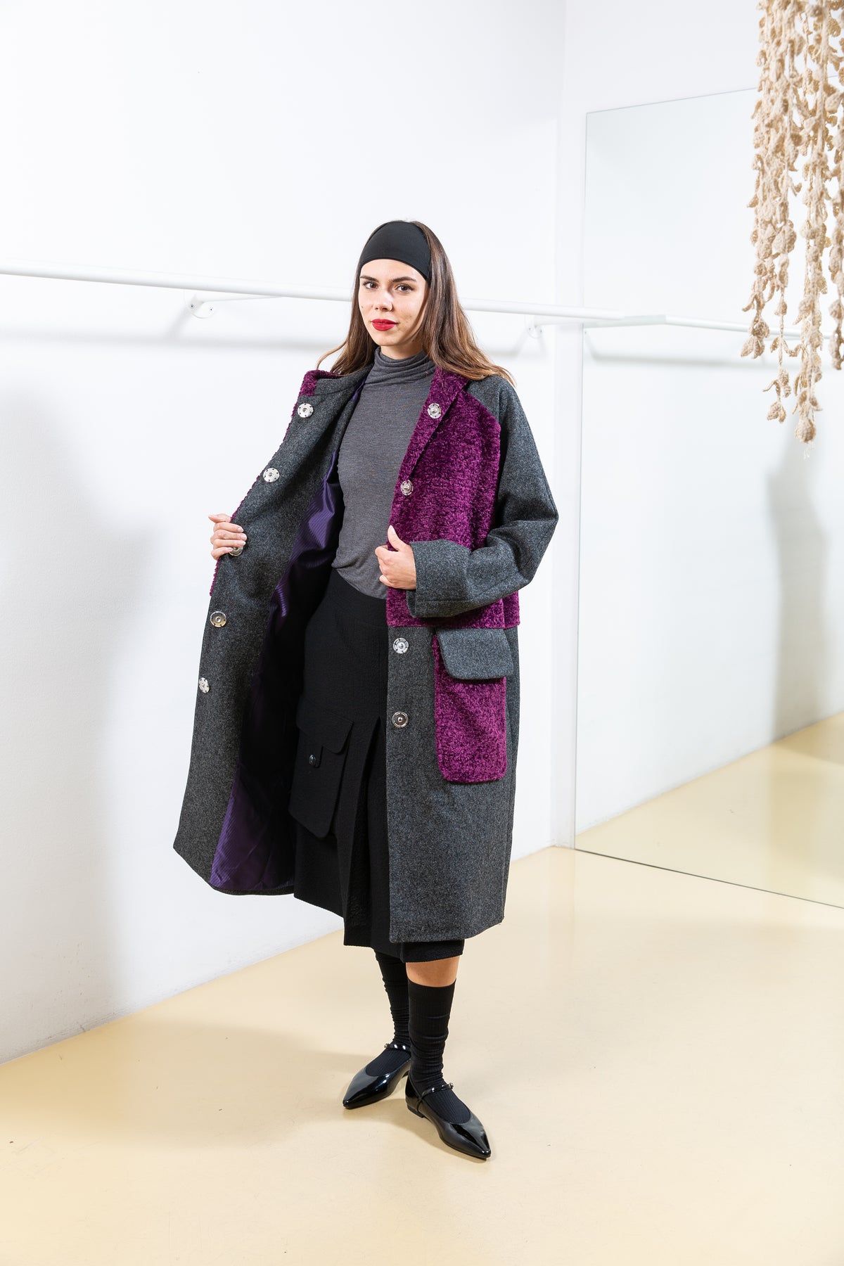 Grey and Pink Textured Coat