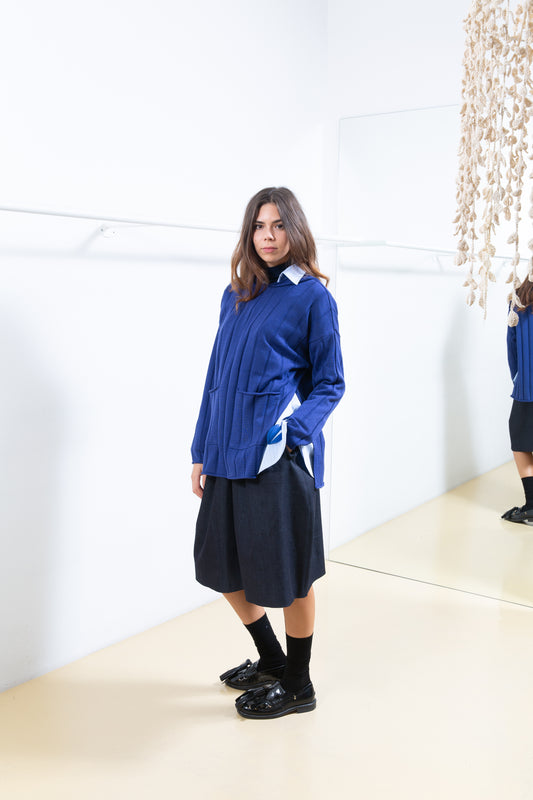 Blue Ribbed Sweater