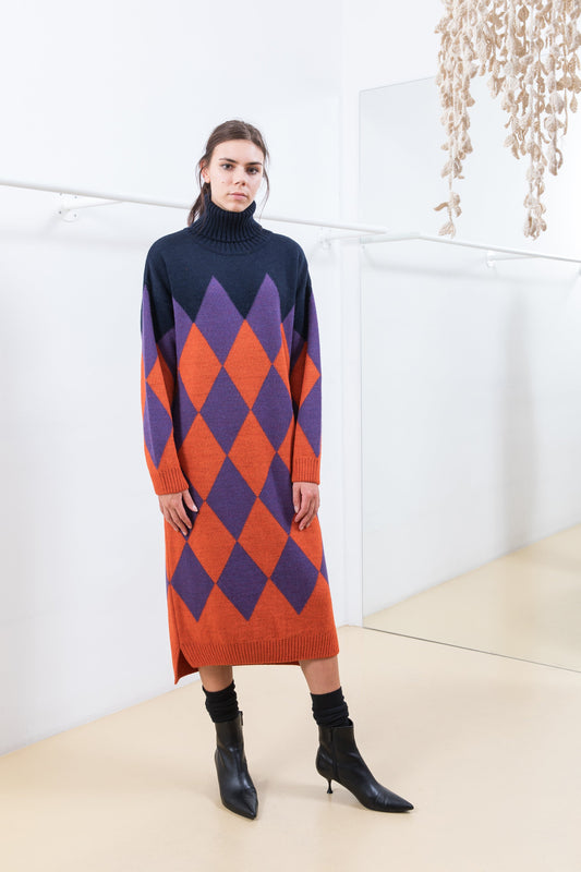 TRICOLOR JUMPER DRESS - BLUE/PURPLE/ORANGE